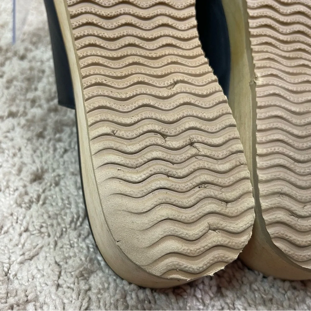 Eileen Fisher Size 11 Novel Black Leather Platform Wooden Clog Slide Sandals - Picture 13 of 16